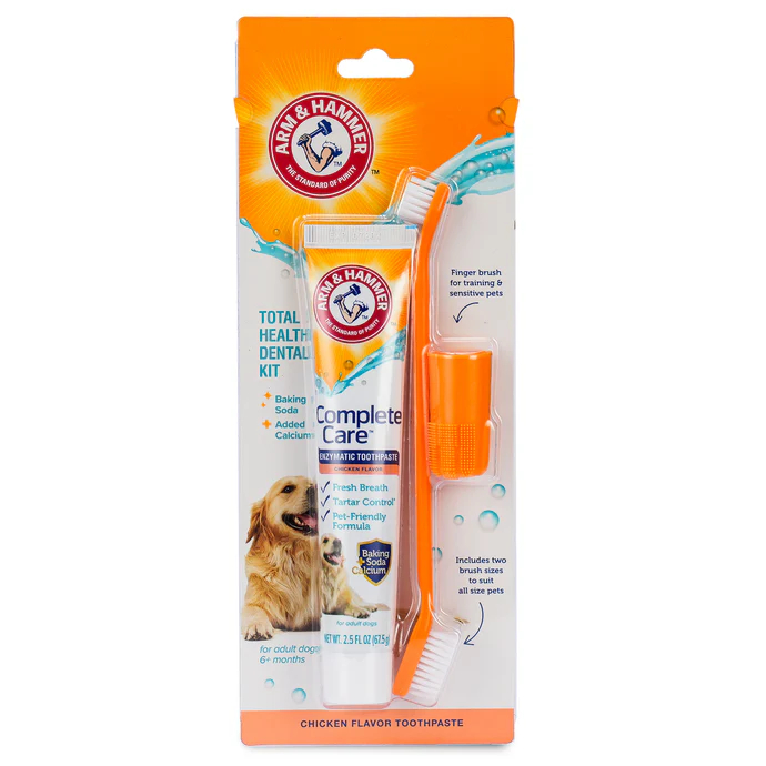 Kit Dental Pasta Enzimática Escova e Dedeira Hálito Fresco Sabor Para Cães Arm & Hammer em Oferta na Shopee