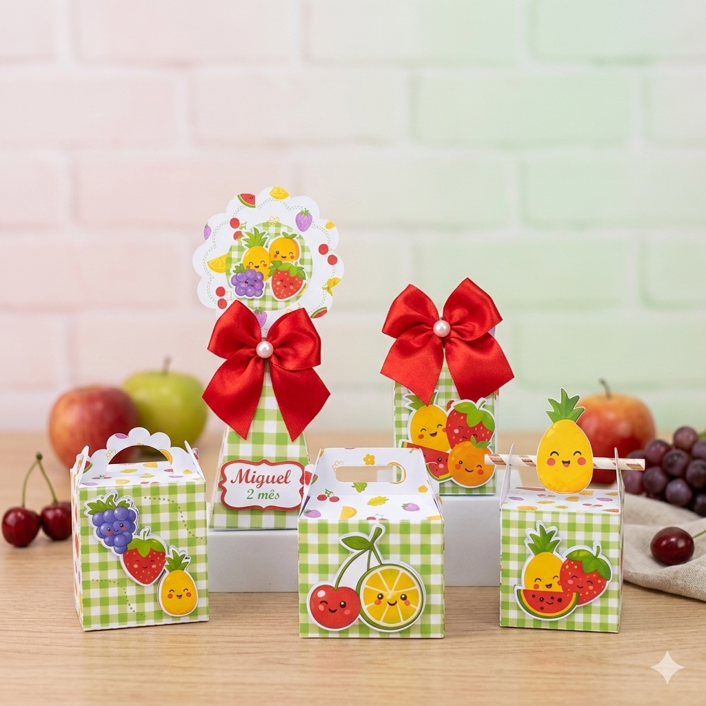 🍓 Kit Caixas Personalizadas – Tema Frutinhas 🍍+ BRINDE/ Lembrancinha de Festa/Aniversário
