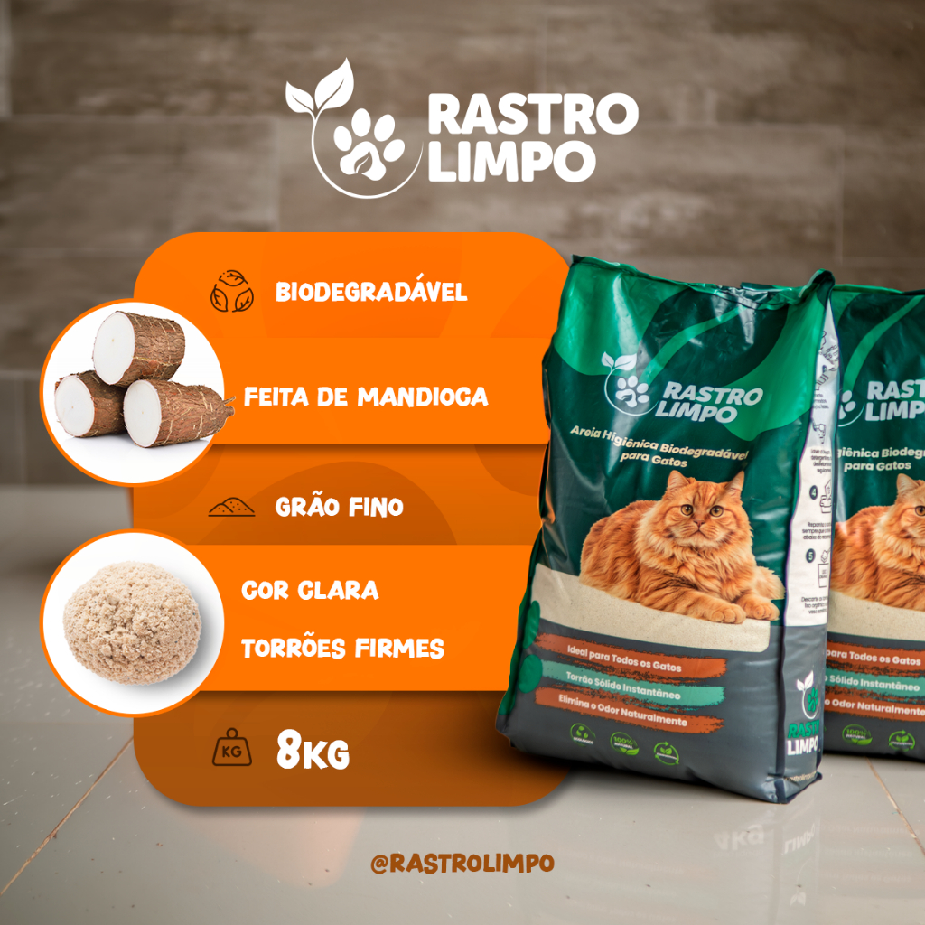 Areia 8 Kg para Gatos Biodegradável Higiênica Grãos Finos - Rastro Limpo Premium Torrões Firmes em Oferta na Shopee