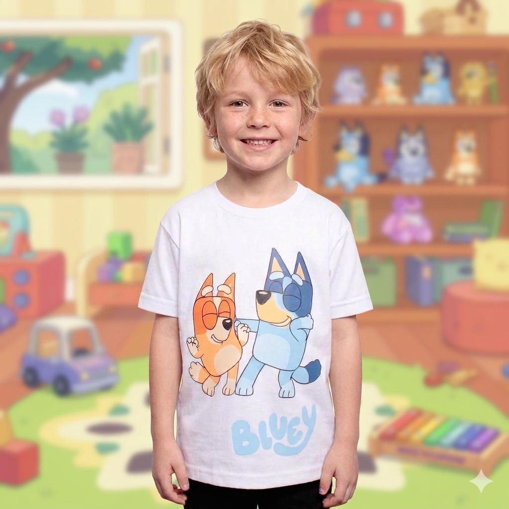 Camiseta Infantil Infanto Juvenil Bluey e Bingo Desenho Personagens Estampado .