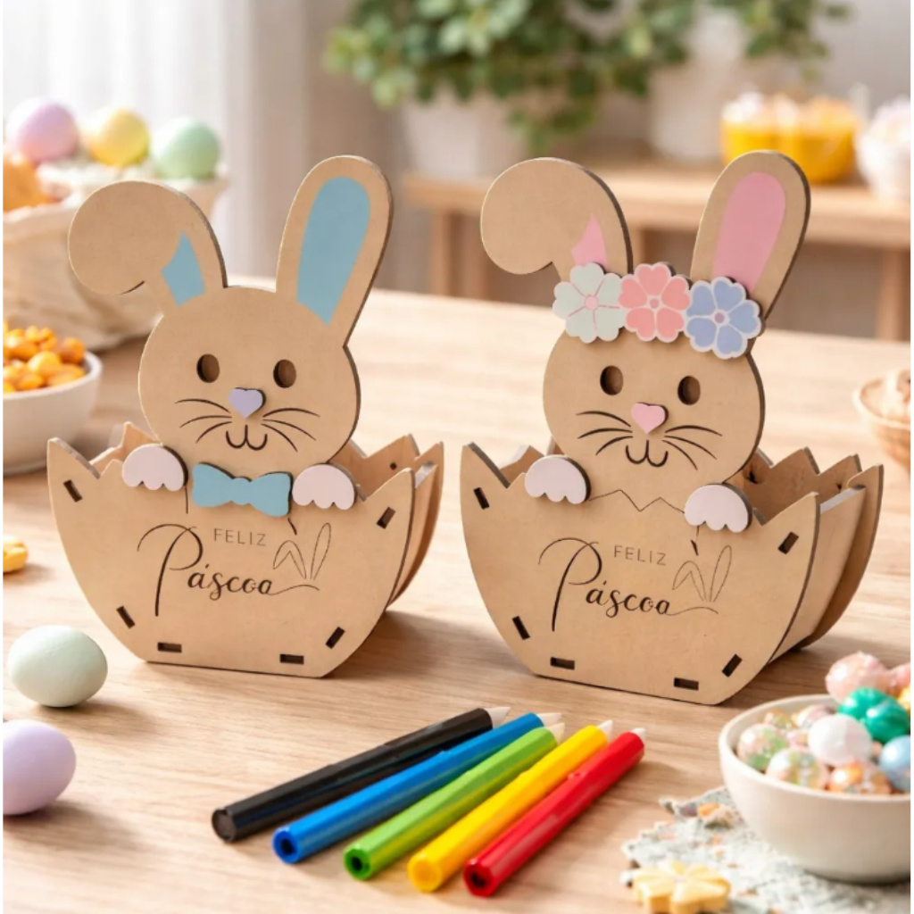 Kit 10 Cestas Coelho MF Páscoa Mdf 3mm Cru Para Pintar em Oferta na Shopee