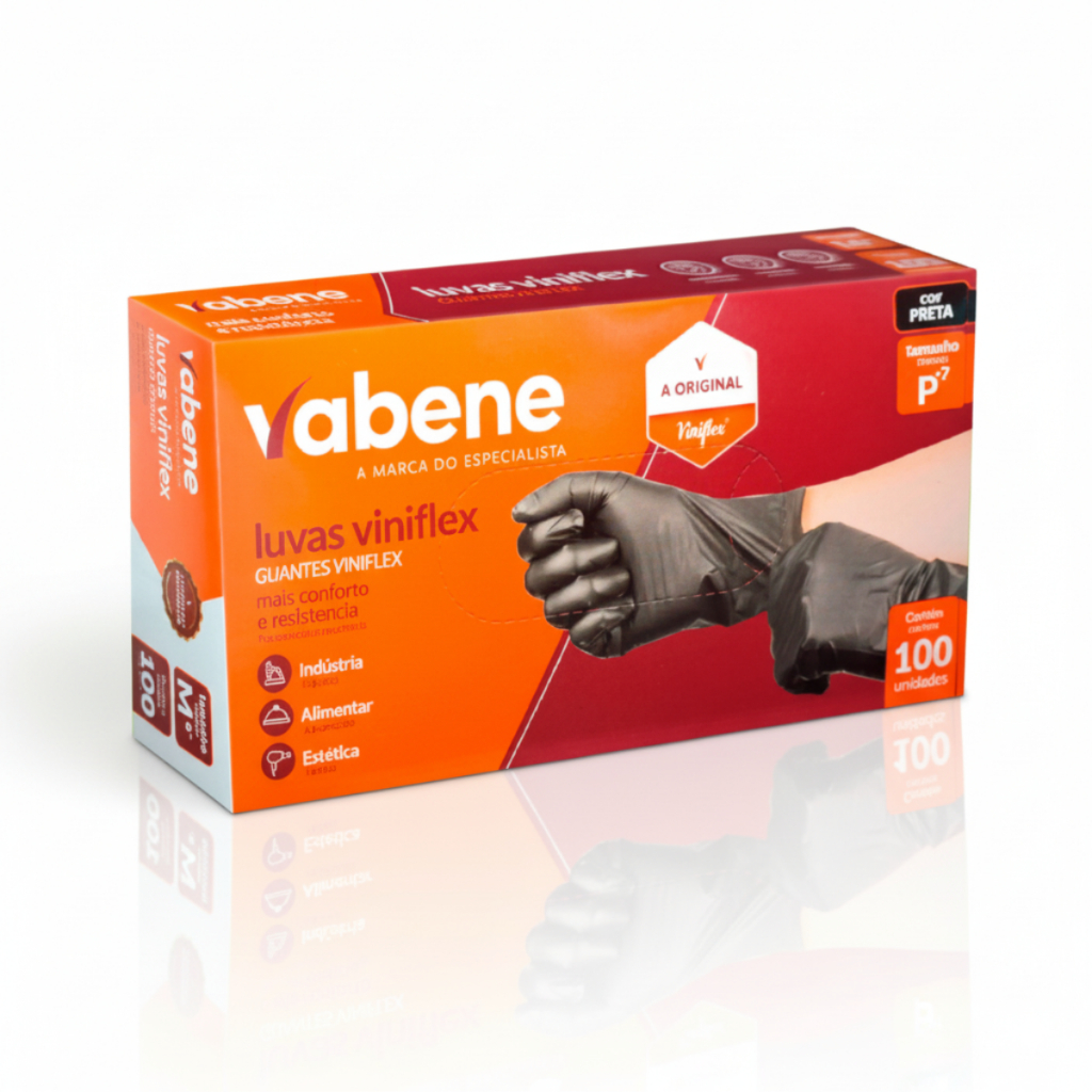 Kit 1000 Luvas Descartáveis Viniflex Preta Vabene Sem Látex Hipoalergênica P M G