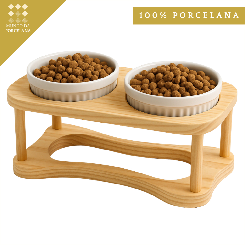 Comedouro Bebedouro Elevado Cahorro Gato Pet Ergonômico Anti Engasgo Tigela Porcelana 320ml