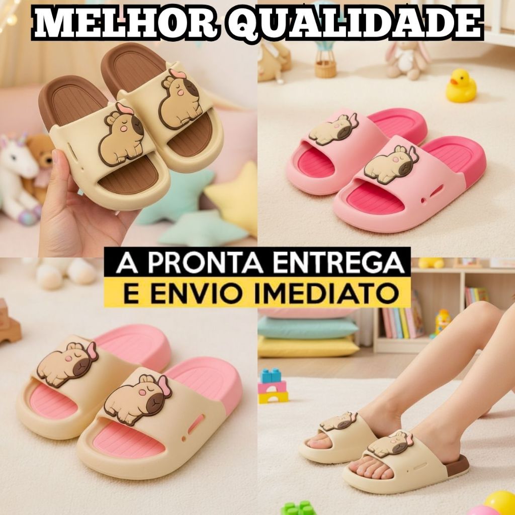 Chinelo Slide Capivara Infantil Menina Conforto e Estilo Para Passeio Escolar Dia a Dia Macio Leve