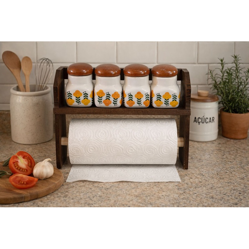 PORTA TEMPEIRO  PORTA CONDIMENTO E ALIMENTO DE CERÂMICA COM SUPORTE MDF.