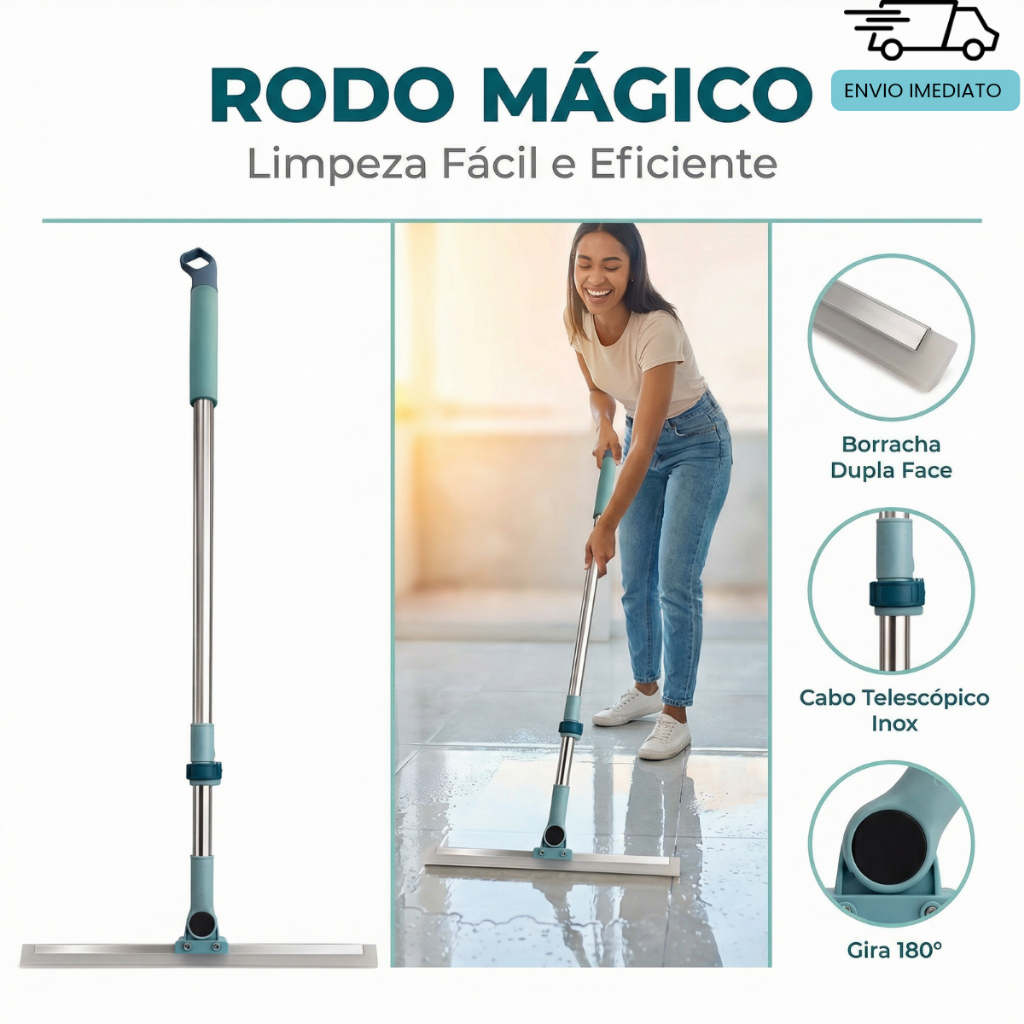 Rodo de Silicone Para Limpeza de Piso Vidros Com Gancho Secos e Molhados Uso Duplo Vassoura Mágica