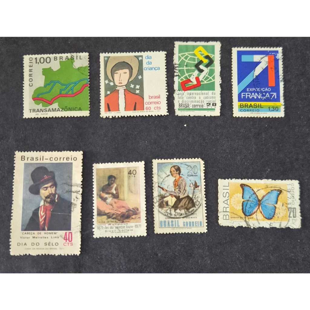 Lote com 8 selos usados dos correios de 1971, incluindo o C700 - Transamazônico lado oeste