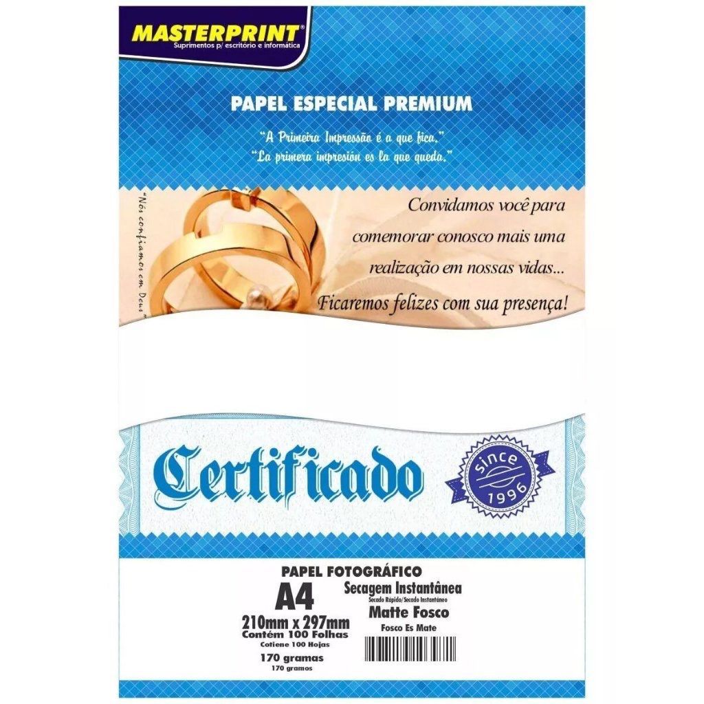 Kit 300 Folhas Papel fotográfico Matte Fosco 170g A4 Masterprint