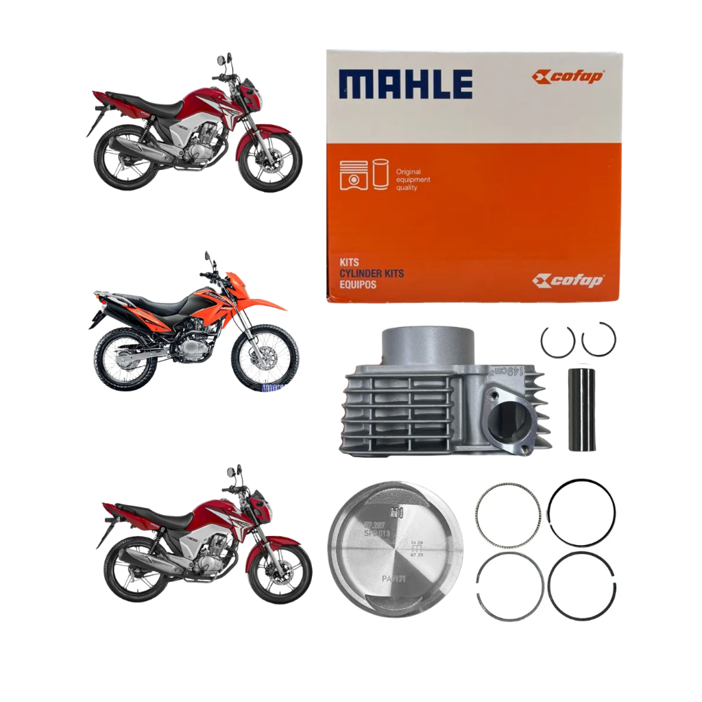 Kit Cilindro Motor Camisa Pistão e anéis Honda Titan 150 Bros 150 2004 A 2015 Metal Leve Cofap