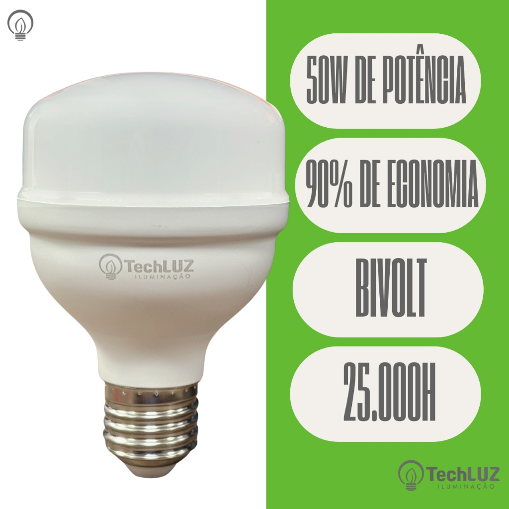 Detalhes do Kit 4 Lâmpadas Led 50W Bulbo 6500k Branco Frio (LUZ BRANCA) E27 Bivolt Inmetro Econômica