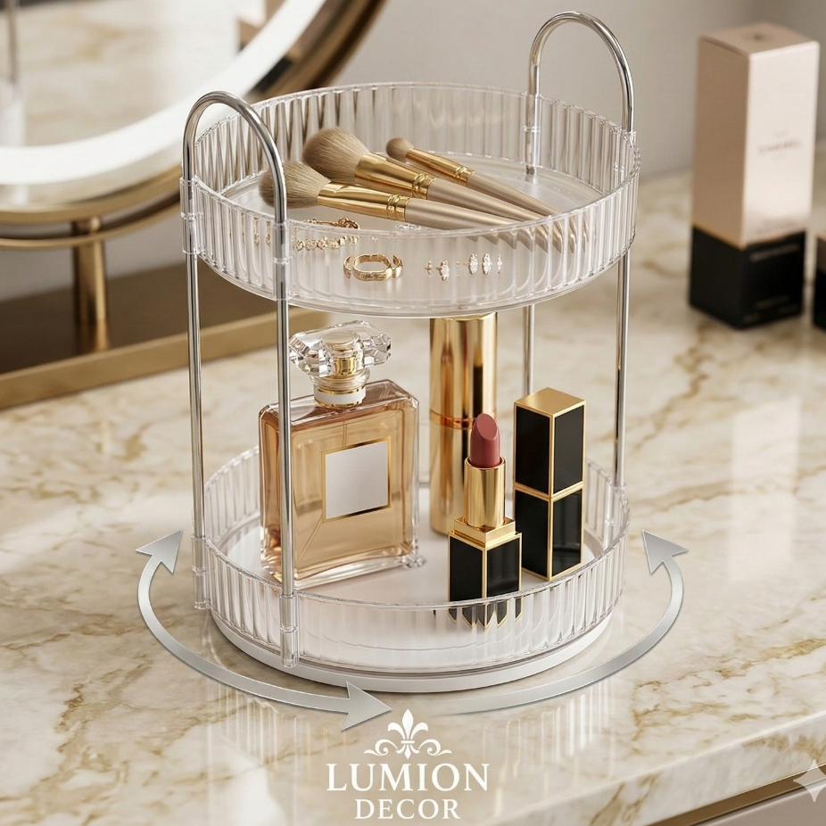 Organizador De Maquiagem Giratório 360° Acrílico Diamante Porta Cosméticos Perfumes 2 Andares