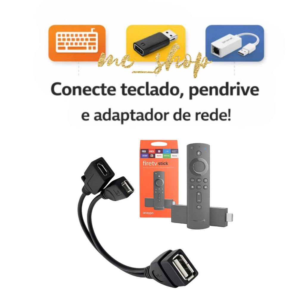 Cabo Adaptador OTG 2 em 1 Micro USB para Fire Stick e Mi TV Stick – Apenas para Entrada Micro USB