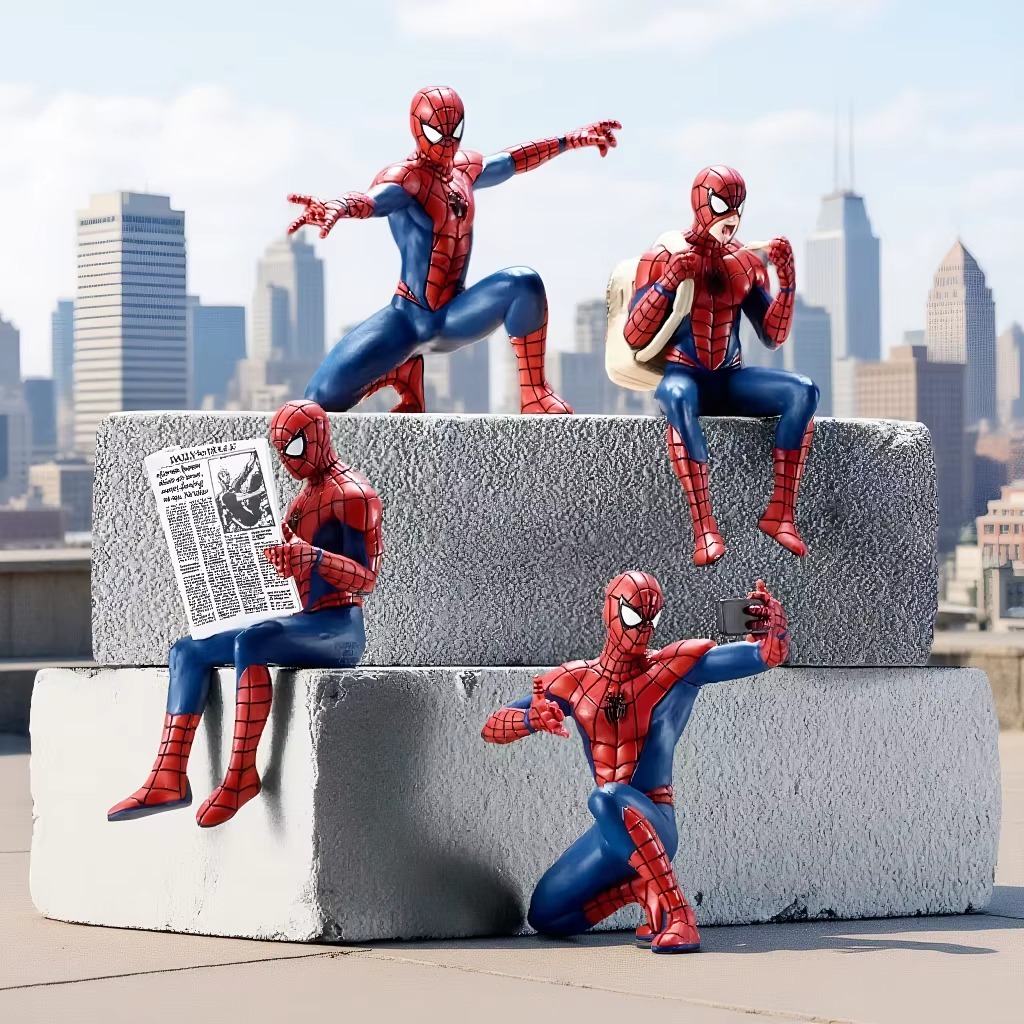 Kit com 4 Bonecos Miniaturas Homem Aranha 8 Cm em PVC Spider Man Coleção Marvel Super Herói Figura de Ação