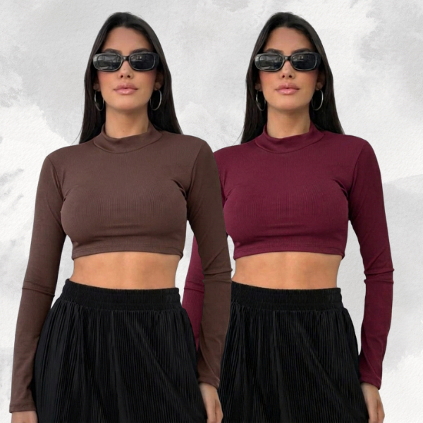 Cropped Manga Longa Gola Alta Ribana Canelada Inverno – Versátil, Confortável e Tendência