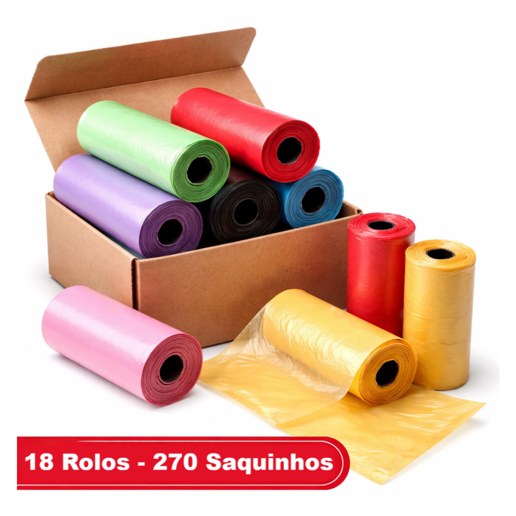 Kit 18 Rolos Cata Caca Rolinhos Pet Saquinho Lixo 270 Sacos Sortido