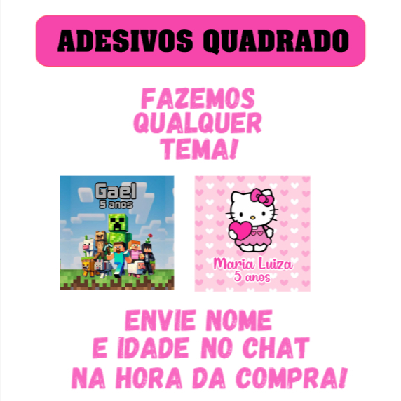 30 Adesivos Quadrado | Caixinha Acrilica 5X5  Personalizado | Lembrancinhas Festa Infantil | Rótulos - Vários temas