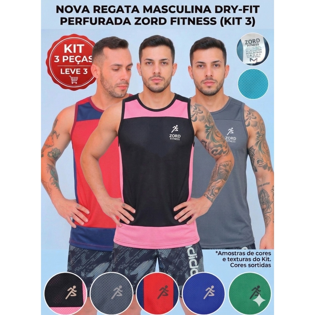 kit 3 Regata Masculina Academia Cavada Com Elastano  Premium cores exclusivas(Forma pequena)