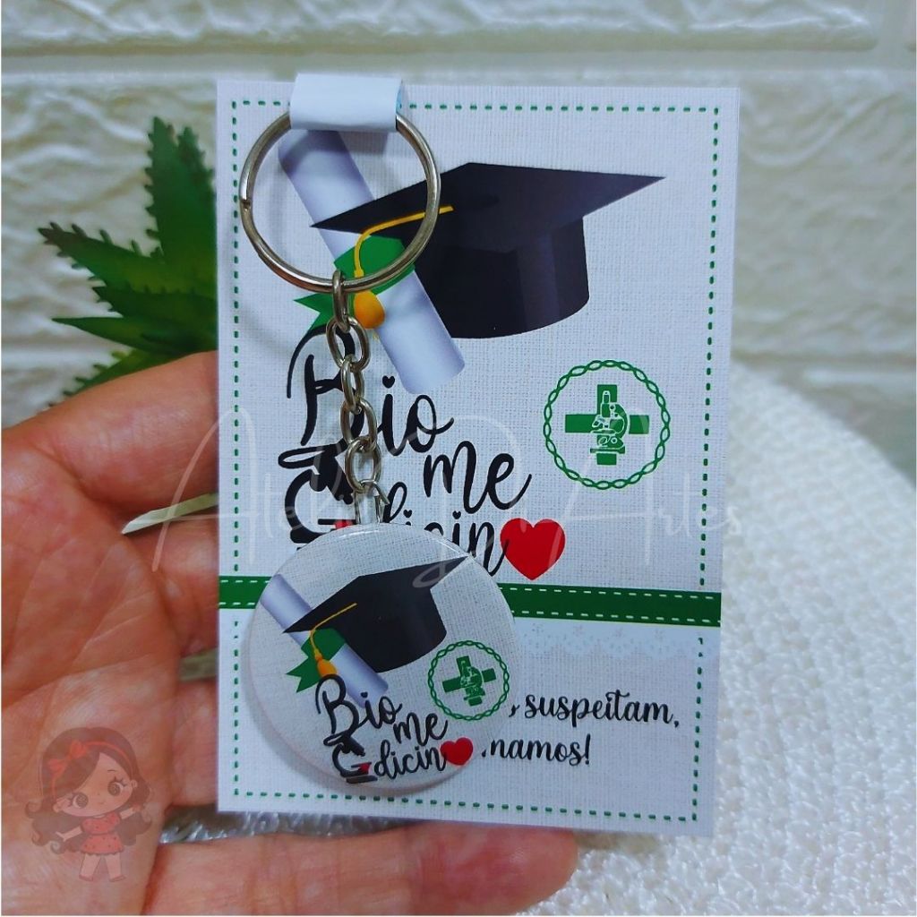 Lembrancinha de Formatura Chaveiro com Card Biomedicina - Formatura Biomedicina