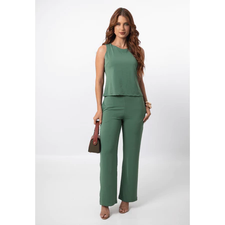Conjunto Feminino Alfaiataria Social Casual Calça Pantalona Blusa Regata - Raquel