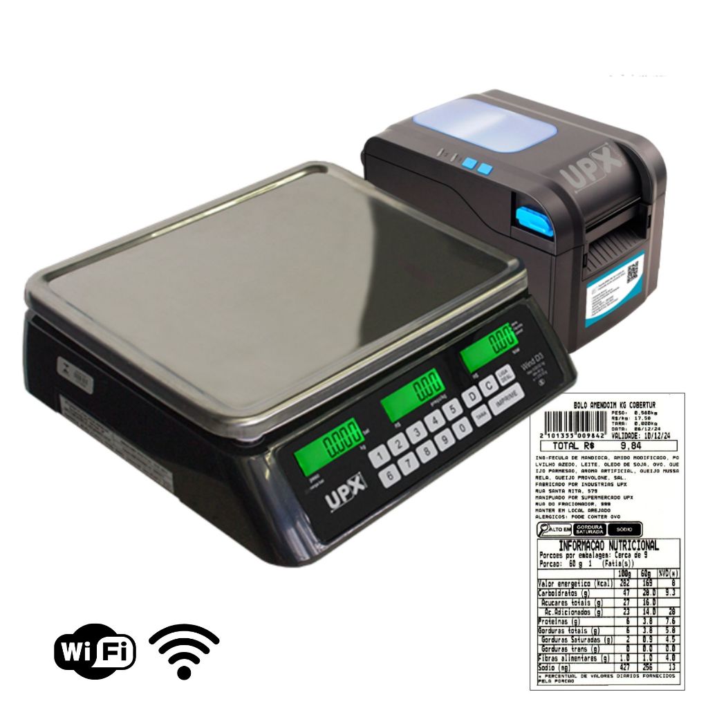 Balança Etiquetadora com Wifi - Selo Inmetro Tabela Nutricional - UPX Solution 1 Ano de Garantia