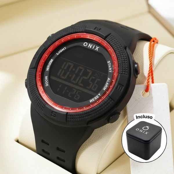 Relógio Digital Masculino Preto Vermelho Resistente à Água 5 ATM Cronômetro Alarme Esportivo Academia Garantia 1 Ano