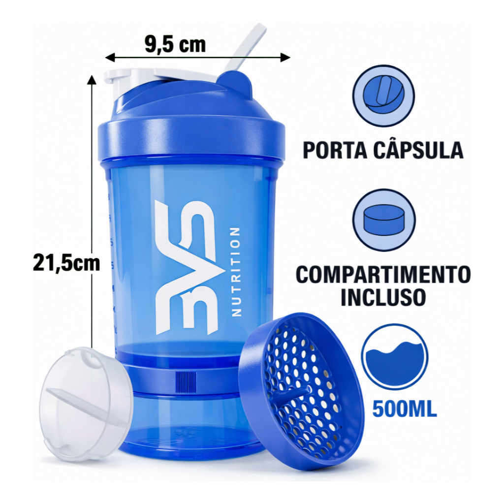 Coqueteleira Shaker 500ml 3VS Nutrition Com Compartimento Para Pó Cápsulas Mixer Academia Whey em Oferta na Shopee