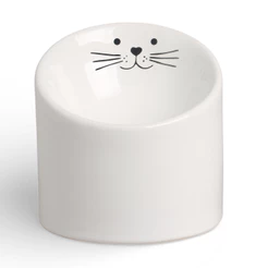 Comedouro Elevado Para Gato Cerâmica Tigela Ergonômica Postura Correta Cinza/Branco Com Carinha