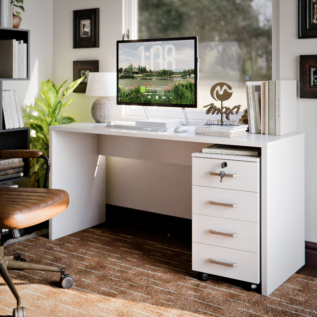 Conjunto de Escrivaninha com Gaveteiro Gavea Com chave e 4 Gavetas Mesa Computador Home Office  Sala