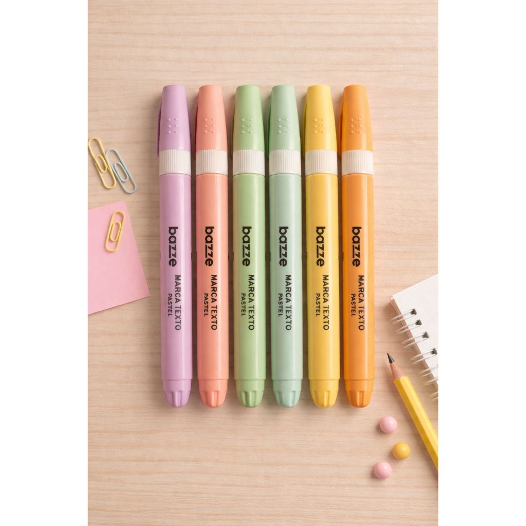 Marca Texto Pastel Bazze – Marcador de Texto Cores Suaves para Estudo Kit com 6 cores