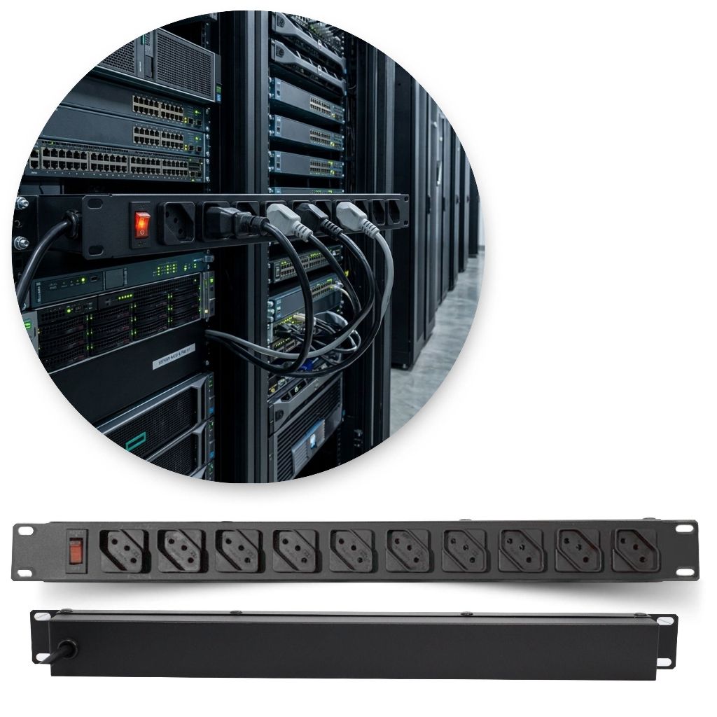Regua Tomada Filtro De Linha 10 Tomadas Rack 19 Preto Ipec