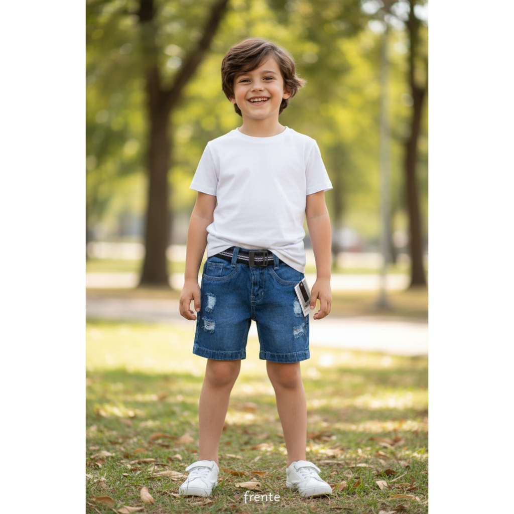 Roupa Infantil Menino Bermuda Jeans Destroyed Rasgadinha