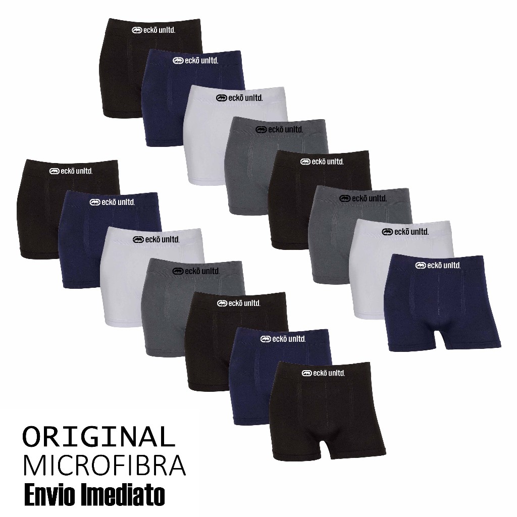 Kit 7 ou 15 cuecas boxer Ecko Original Sem Costura Microfibra