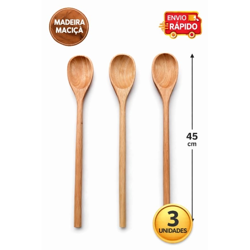 COLHER DE PAU, ARTESANAL DE MADEIRA 45CM. RESISTENTES E PERFEITAS PRA COZINHAR EM TACHOS