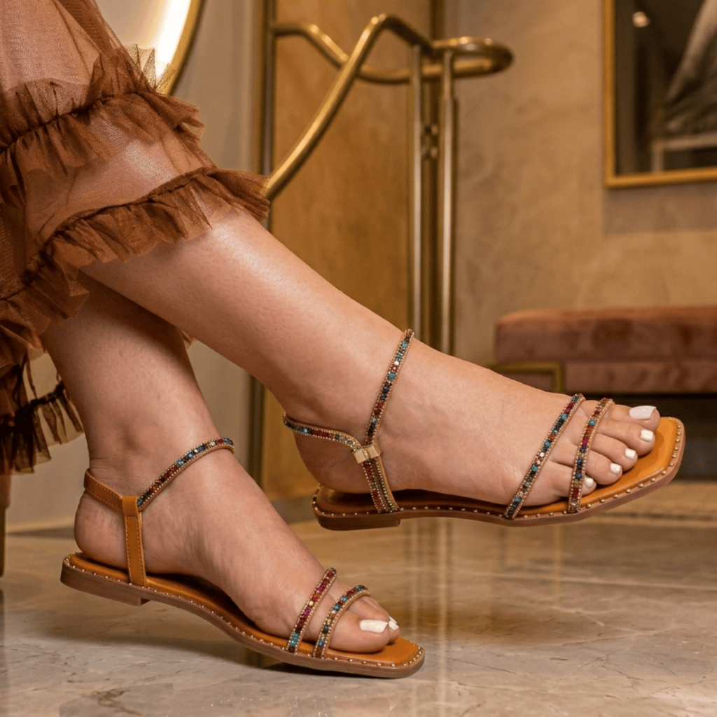 Sandália Rasteirinha Feminina Strass Colorido Confortável Leve Elegante Antiderrapante Promoção