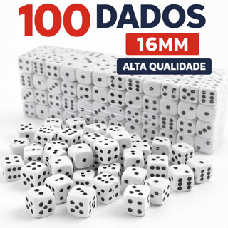 Kit 100 Dados 16mm Branco Para Bingo RPG Jogos Educativos Escola Matemática Alta Qualidade Atacado em Oferta na Shopee