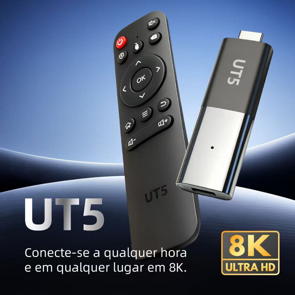Smart TV Box Stick UT5 Android 8k Conversor de Tv Transforma tv comum em smart