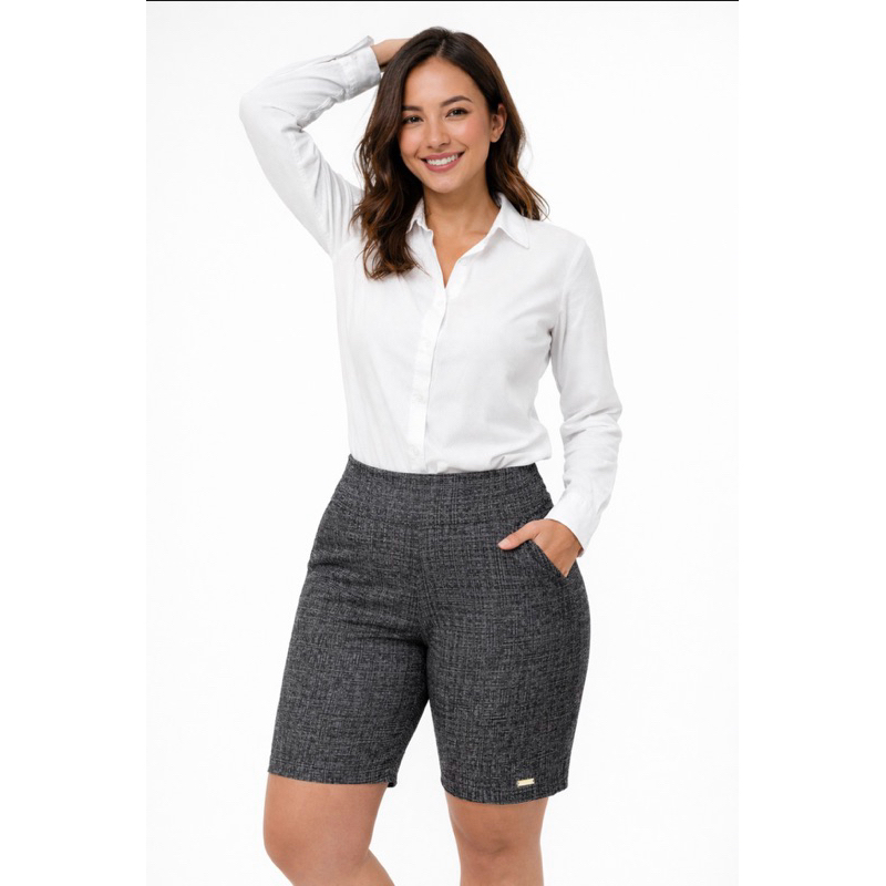 Bermuda Feminina Social Cintura Alta Justa jacquard com elastano Confortável do P ao GG