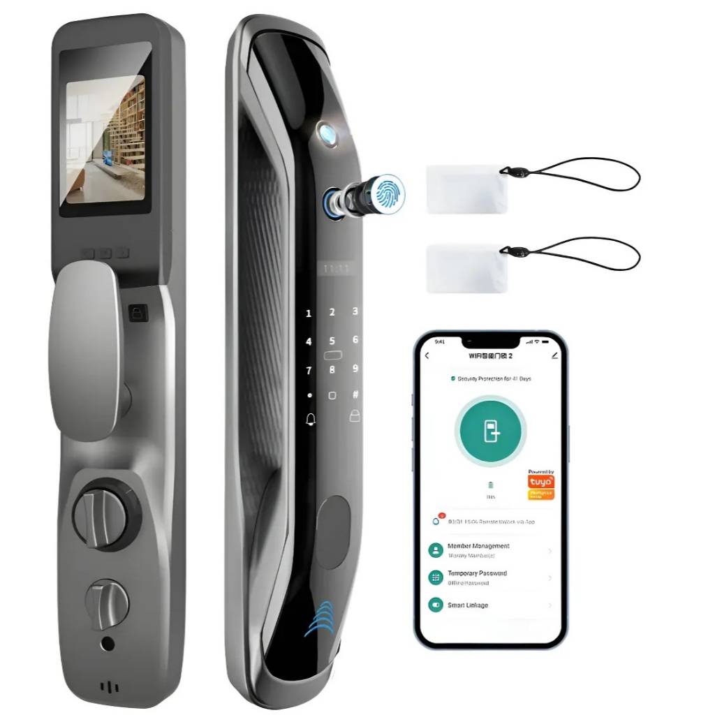 Fechadura Eletronica A Prova D'agua Camera Olho Magico Wi-fi Preto
