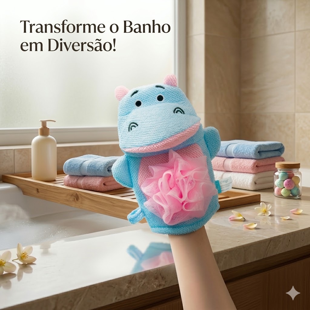 Esponja para Banho Infantil Hipopótamo Formato Luva - Clingo