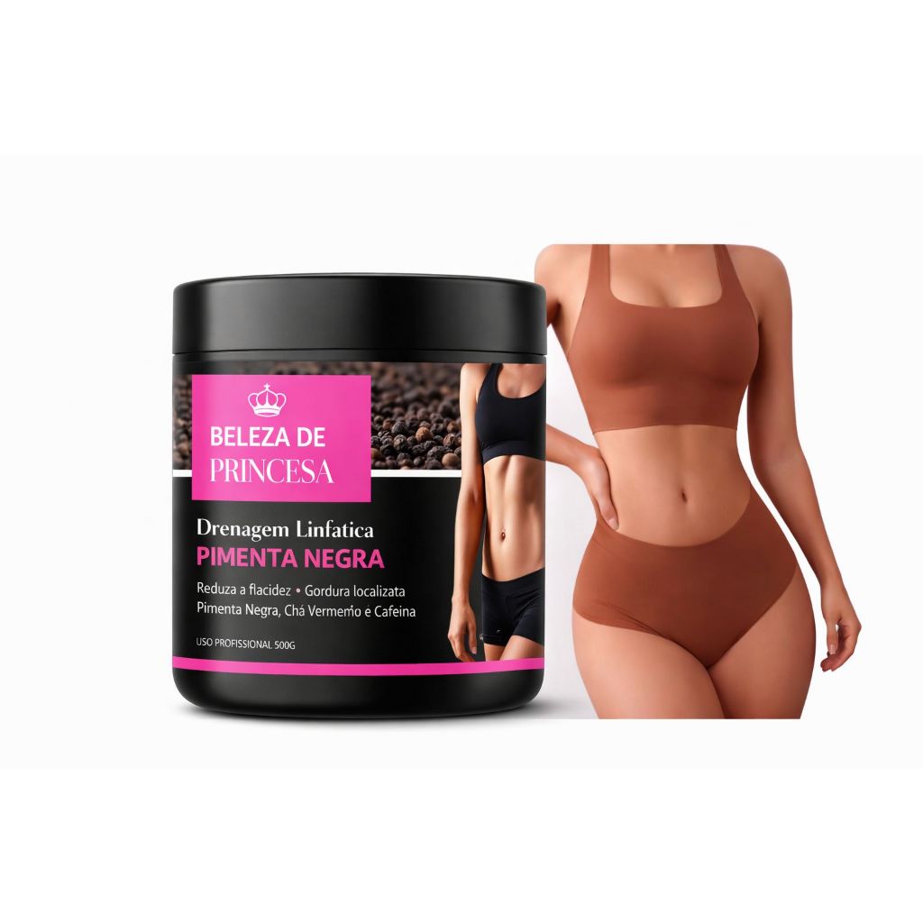 Creme Drenagem Linfática Pimenta Negra Redutor Celulite Massagem Modeladora 500gr Beleza de Princesa — imagem 2 de 2