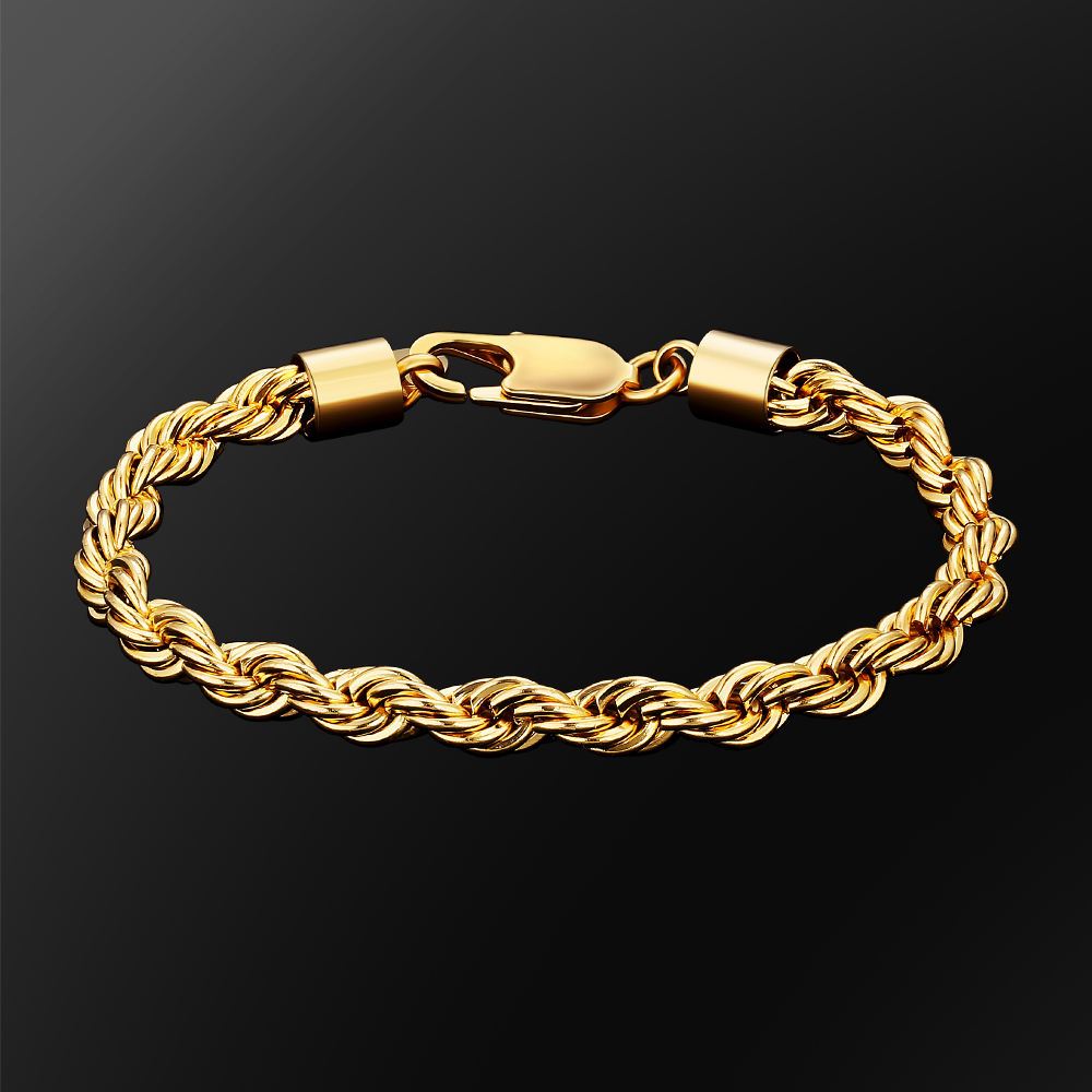 Pulseira Trançada Cordão Baiano Dourado Prata 5mm Aço Inox Não Escurece