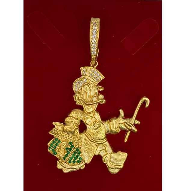 Pingente Moeda Antiga Tio Patinhas Cravejado Zirconias Cor Identica Ouro Acabamento Premium