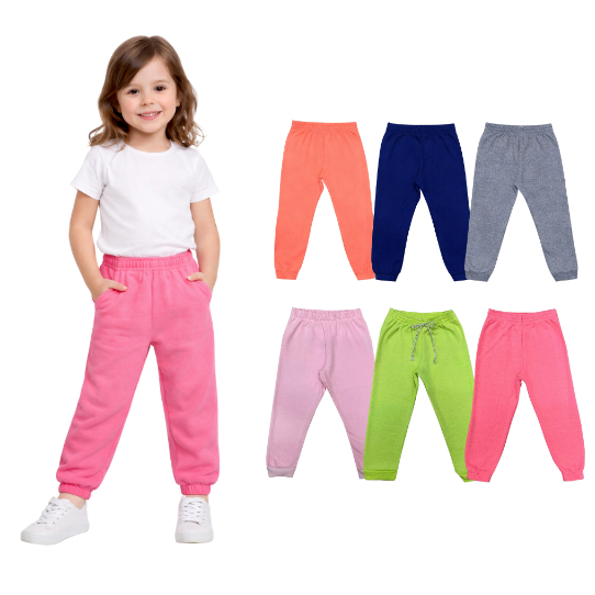 Kit Sortido 2 ou 3 Calça Moletom Peluciada Inverno Frio Feminino/Menina c/ Punho Uniforme Escolar