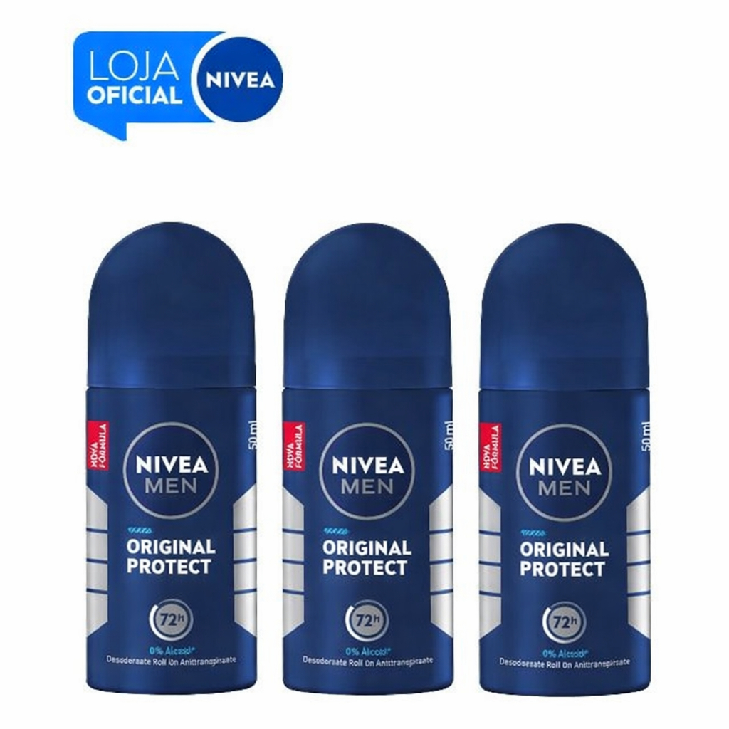 KIT NIVEA MEN Desodorante Antitranspirante Roll On Original Protect 50ml - 3 Unidades