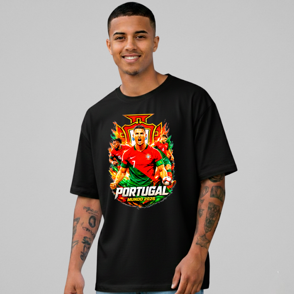 Camiseta Oversized Portugal CR7 Futebol Rolistore
