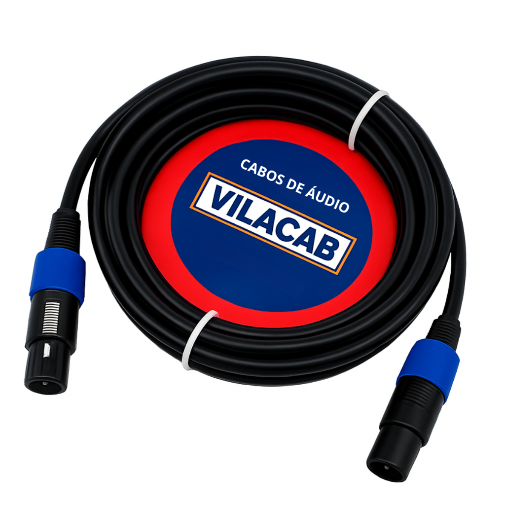Cabo PP Speakon x Speakon p/ Áudio Som Profissional Amplificador Potência Caixa Acústica