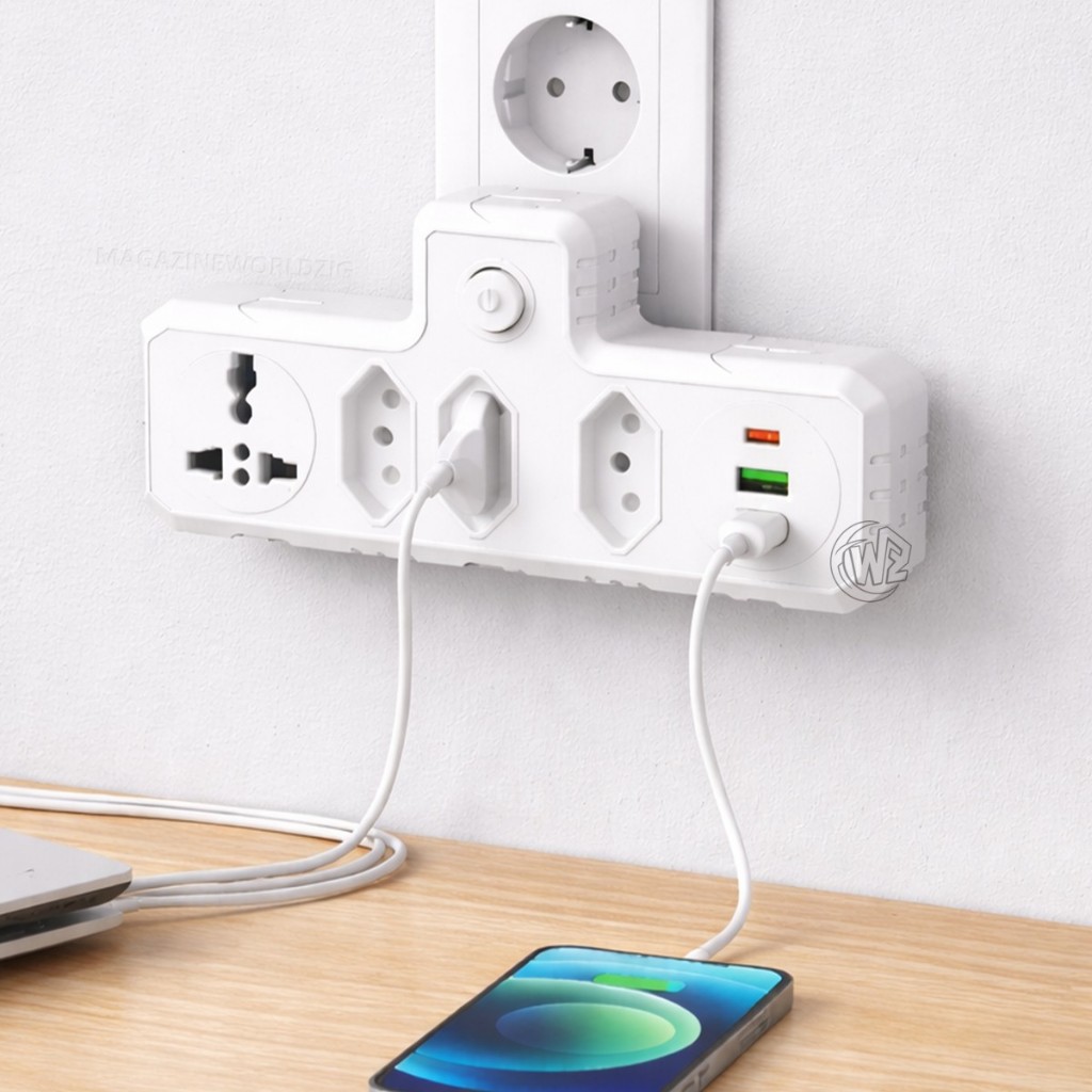 Extensão Adaptador Multiplicador de Tomadas USB e TIPO-C Extensão 2500W 10A