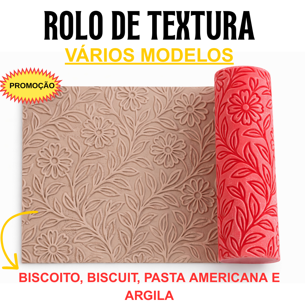 O MAIS BARATO - VÁRIOS MODELOS - Rolo de Textura para Biscoito / Biscuit / Pasta Americana / Argila