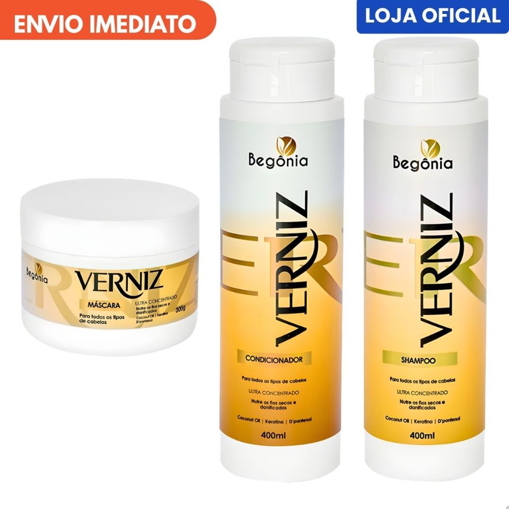 Kit Verniz Begônia Cosméticos Shampoo Condicionador Máscara
