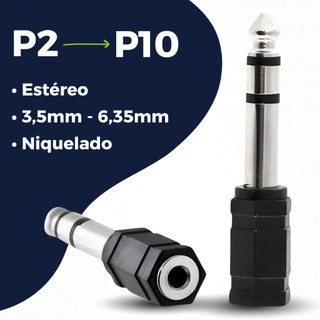 Plug Adaptador P2 Para P10 Estéreo Solda Blindada Plug P2 / P10 Adaptador P2 Femea x P10 Macho